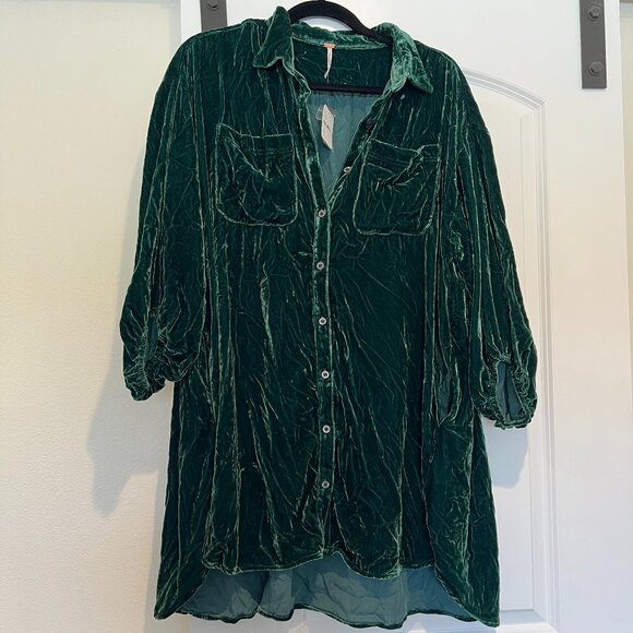 FREE PEOPLE LUX VELVET SHIRT DRESS - Picture 3 of 6
